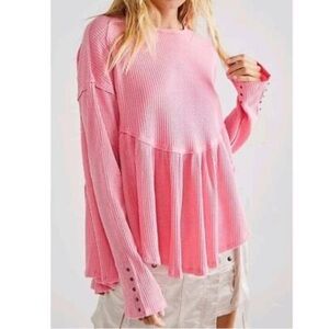Free People Oh My Babydoll Thermal • Waffle Knit in Pink Carnation